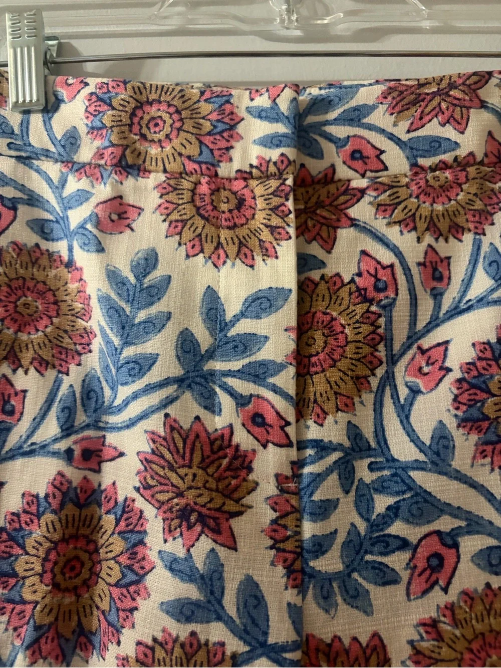J. Crew Hayden Kick Flare Pants White  With Pink, Gold, Blue Floral Size 6